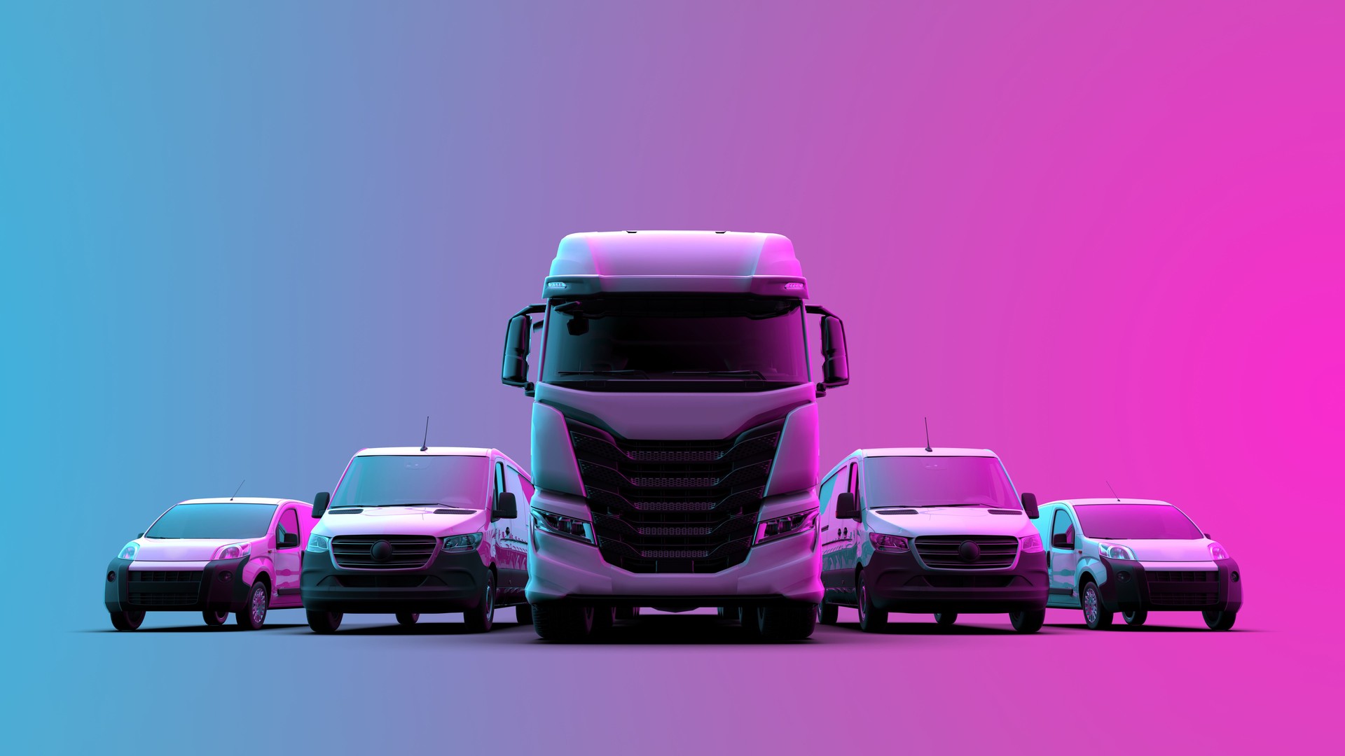 Logistic fleet on a pink and blue background